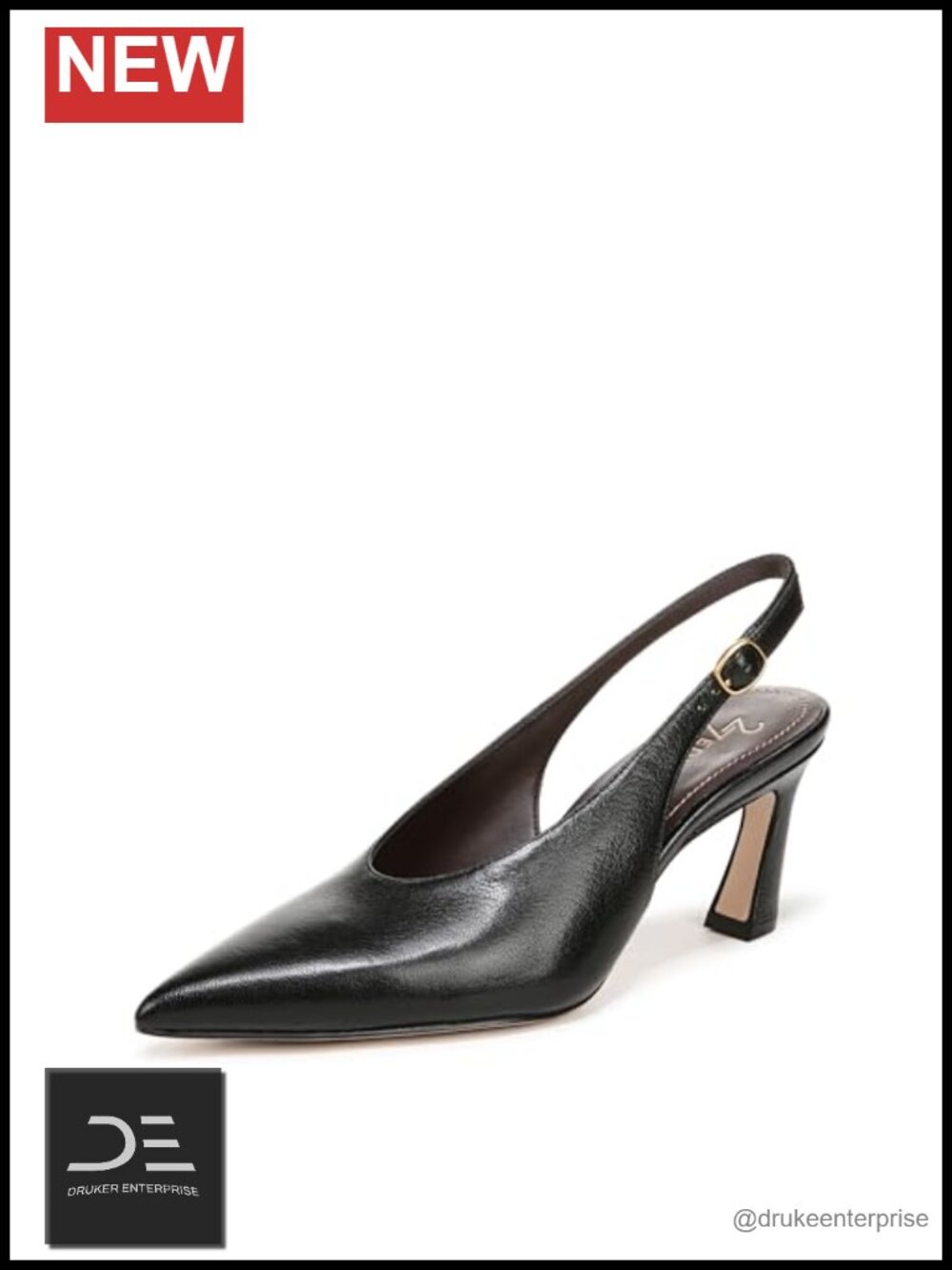 Leather Slingback Heels with Block Heel and Pointed Toe, Formal Party Shoes,
